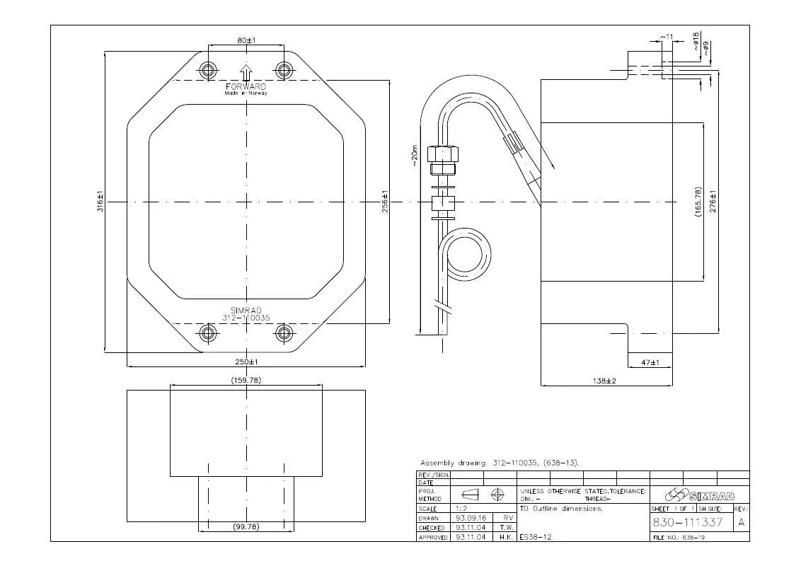 Mode d'emploi SIMRAD TRANSDUCER OUTLINE DIMENSIONS