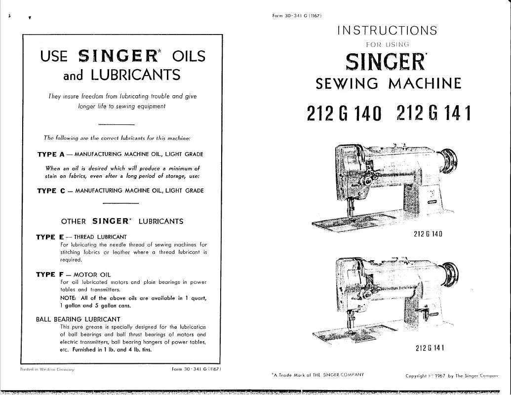 Mode d'emploi SINGER 212G 141