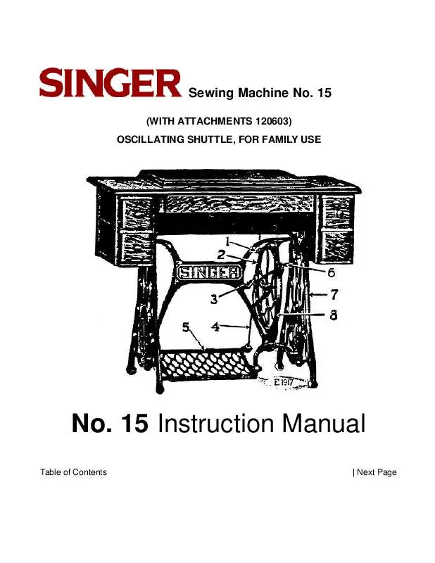 Mode d'emploi SINGER SEWING MACHINE NO. 15