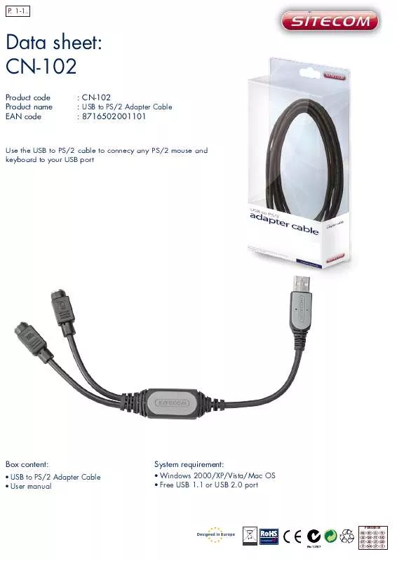 Mode d'emploi SITECOM ADAPTER CABLE CN-102