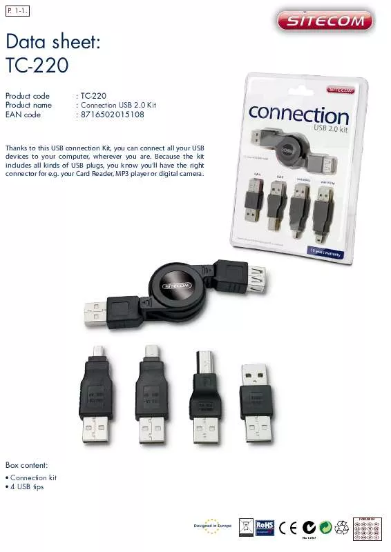 Mode d'emploi SITECOM CONNECTION KIT TC-220