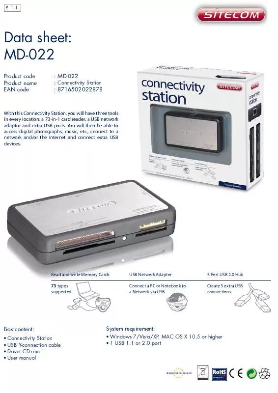 Mode d'emploi SITECOM CONNECTIVITY STATION MD-022