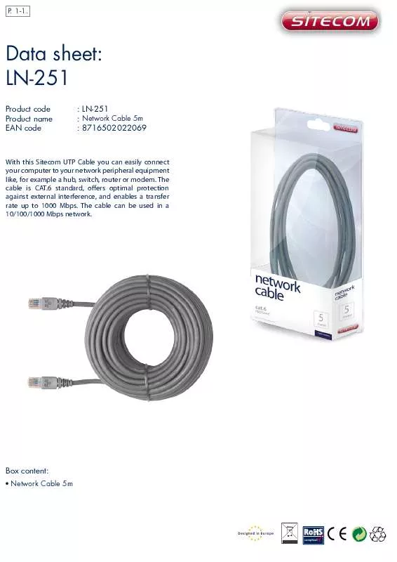 Mode d'emploi SITECOM NETWORK CABLE CAT.6 LN-251