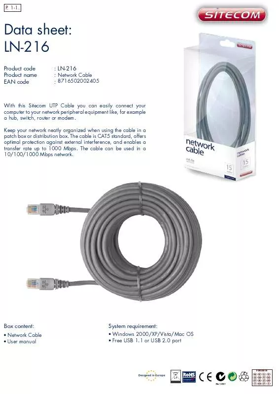 Mode d'emploi SITECOM NETWORK CABLE LN-216