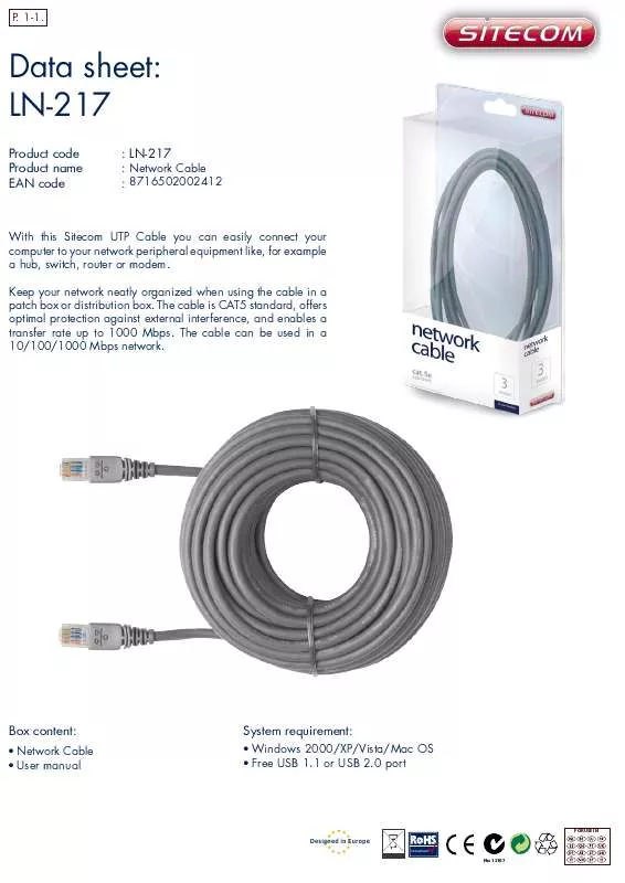 Mode d'emploi SITECOM NETWORK CABLE LN-217