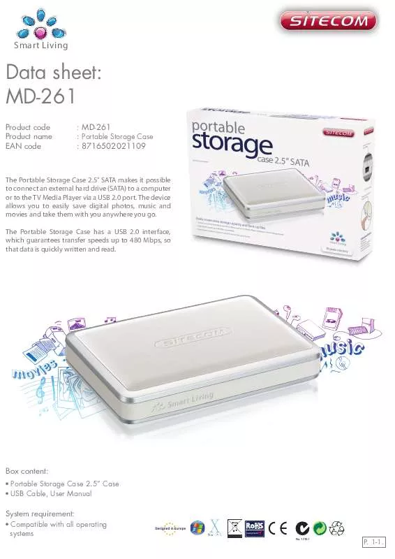 Mode d'emploi SITECOM PORTABLE STORAGE CASE 2.5 SATA MD-261