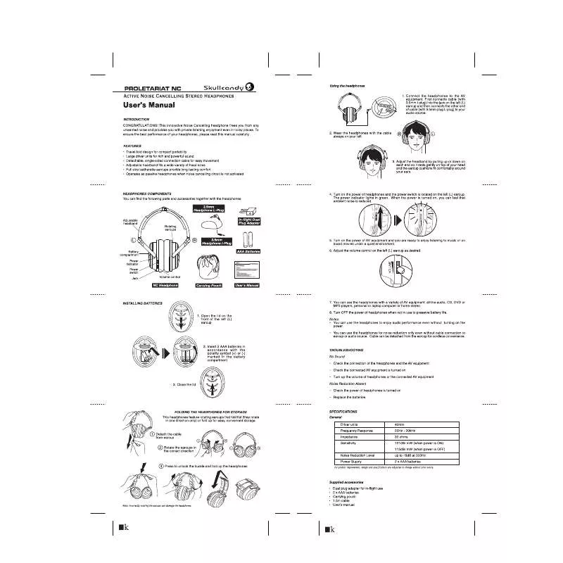 Mode d'emploi SKULLCANDY PROLETARIAT NC