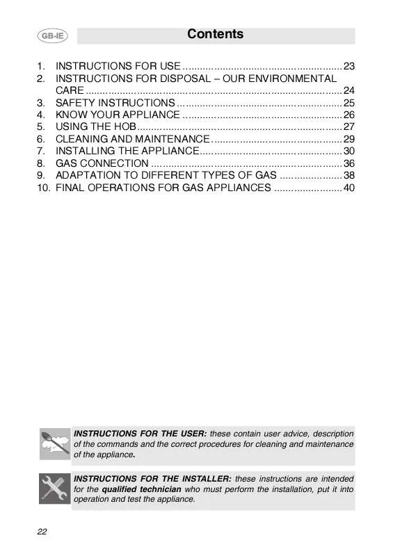 Mode d'emploi SMEG HB96GXBE3