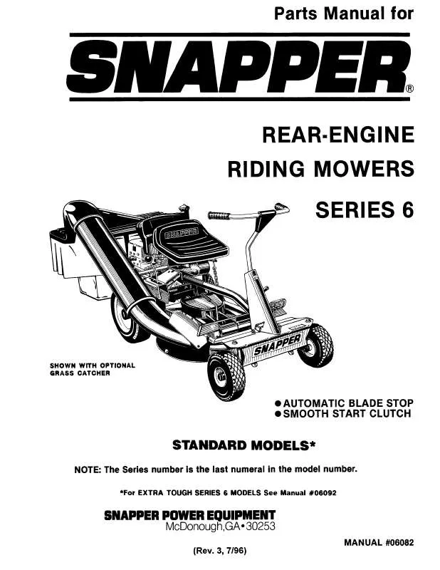 Mode d'emploi SNAPPER STANDARD 6 REAR ENGINE RIDING MOWERS