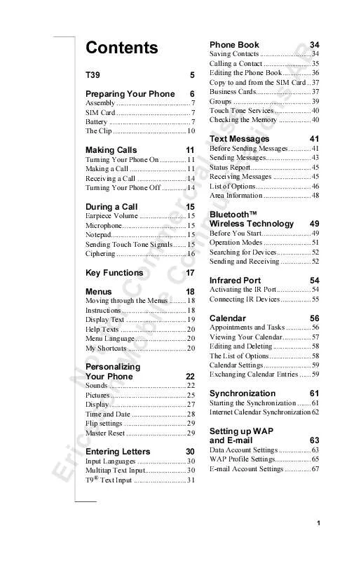 Mode d'emploi SONY ERICSSON ТЕЛЕФОН T39M