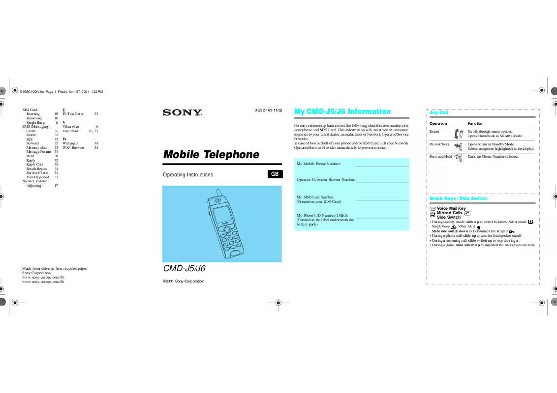 Mode d'emploi SONY ERICSSON CMD-J6