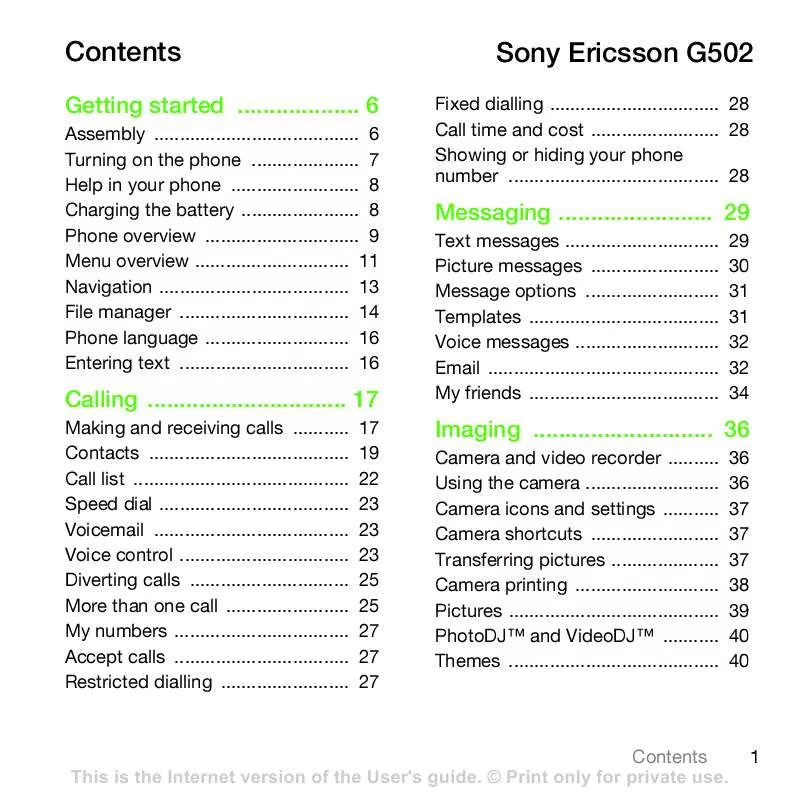 Mode d'emploi SONY ERICSSON G502