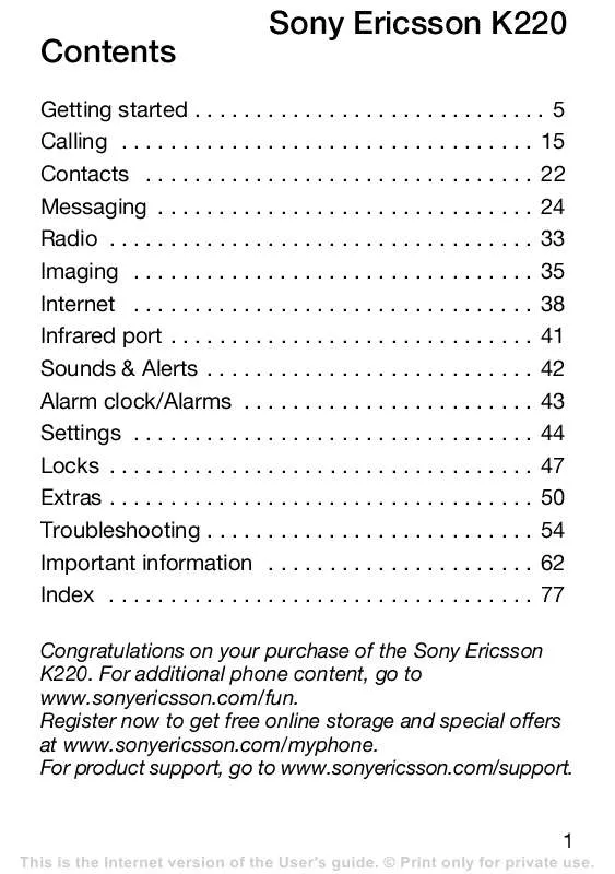 Mode d'emploi SONY ERICSSON K220I