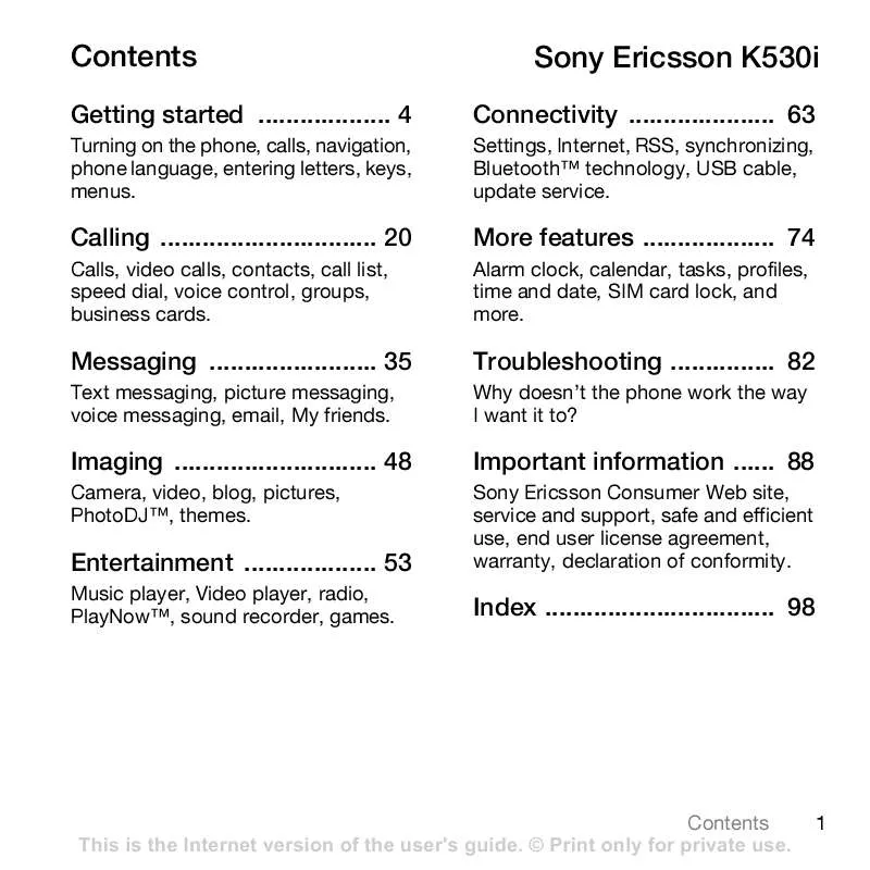 Mode d'emploi SONY ERICSSON K530I