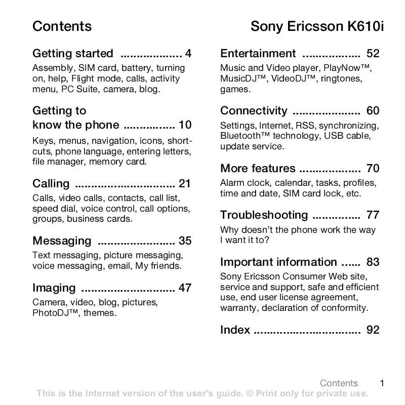 Mode d'emploi SONY ERICSSON K610I