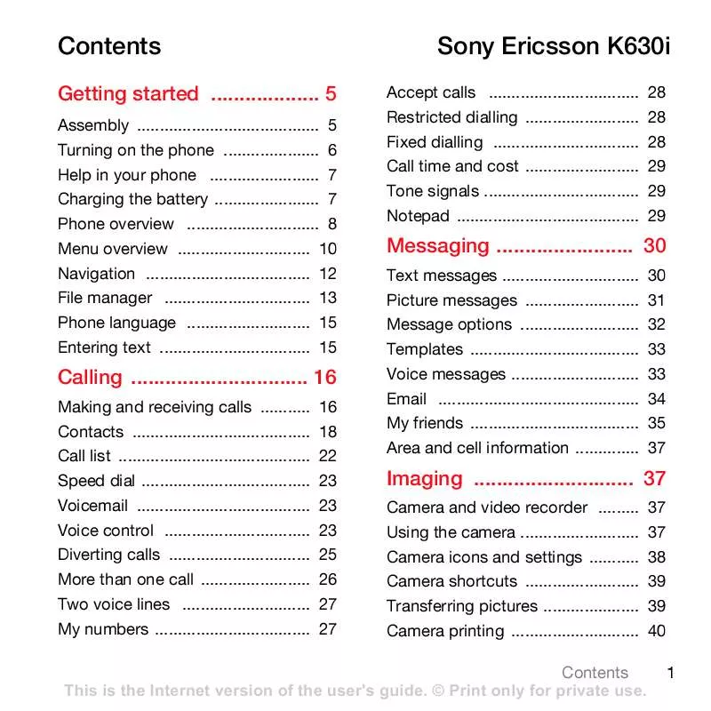 Mode d'emploi SONY ERICSSON K630I