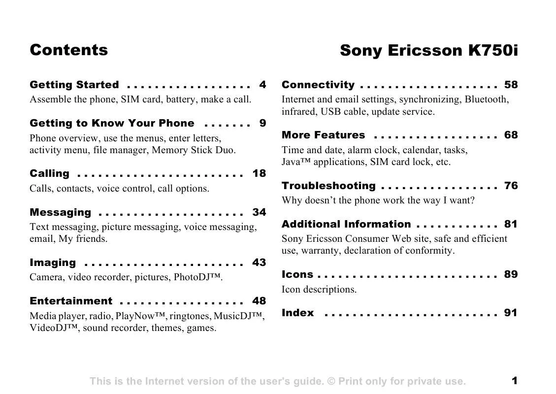 Mode d'emploi SONY ERICSSON K750