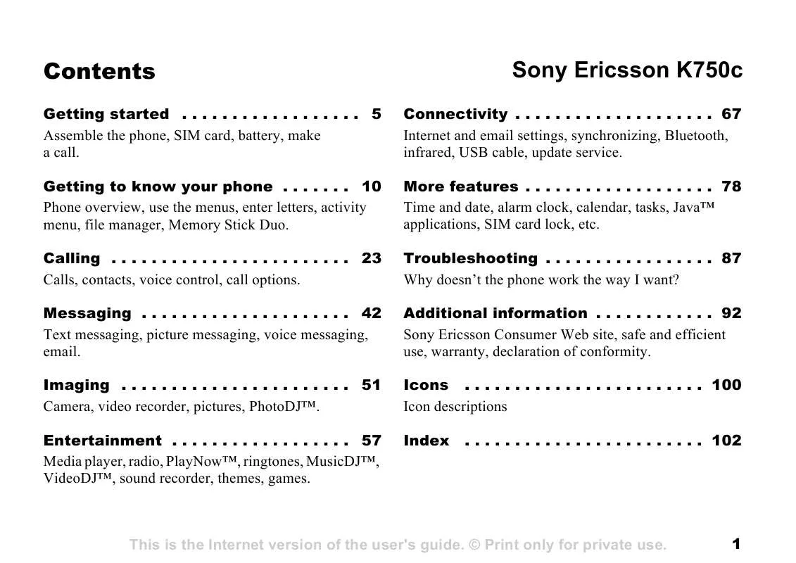 Mode d'emploi SONY ERICSSON K750C