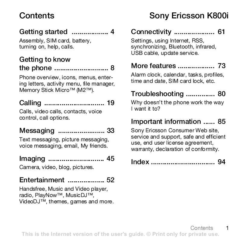 Mode d'emploi SONY ERICSSON K800I