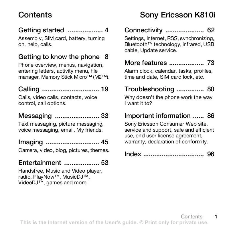 Mode d'emploi SONY ERICSSON K810I