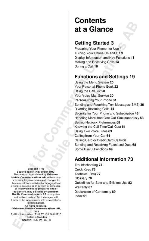 Mode d'emploi SONY ERICSSON T10S