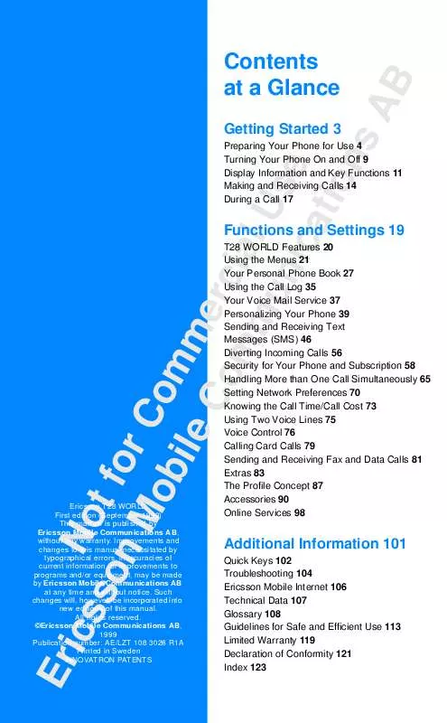 Mode d'emploi SONY ERICSSON T28WORLD