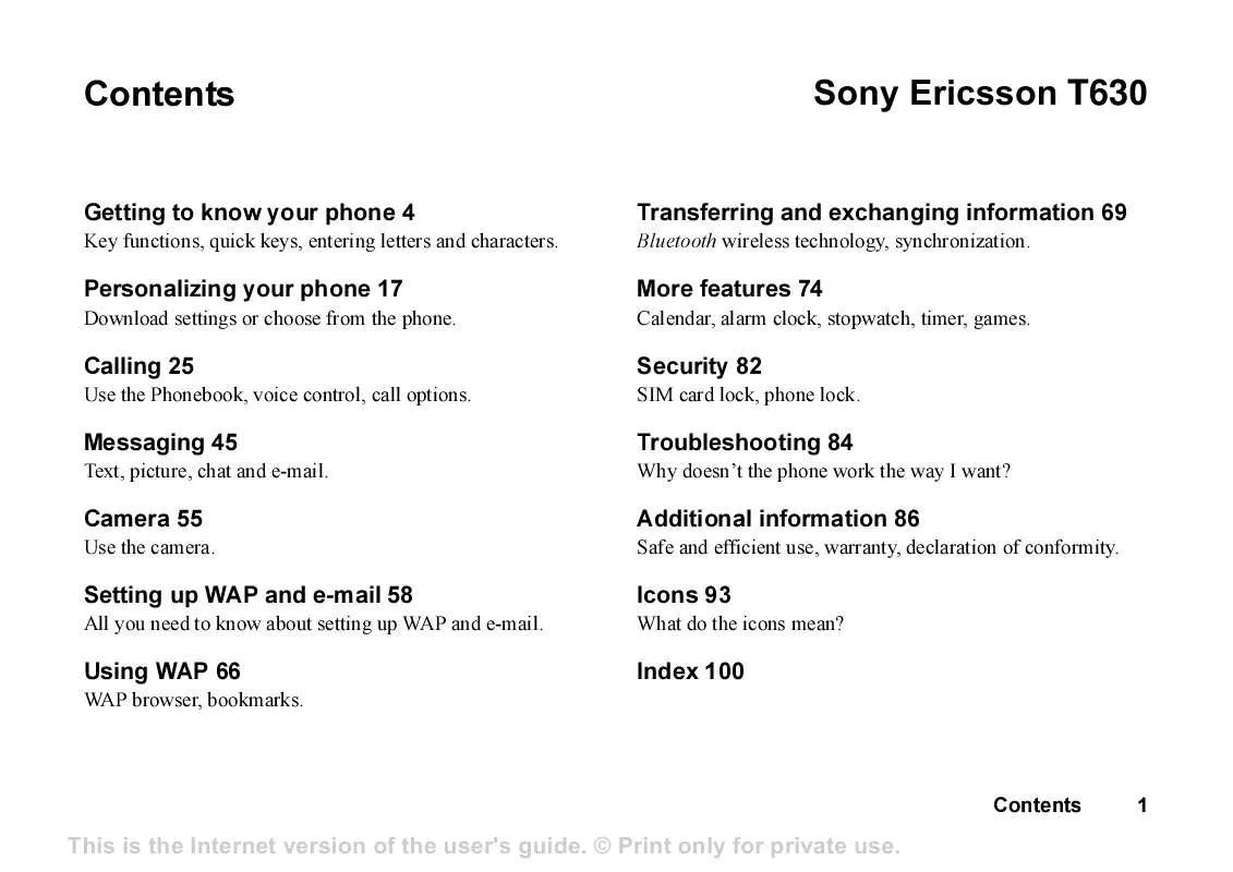 Mode d'emploi SONY ERICSSON T630