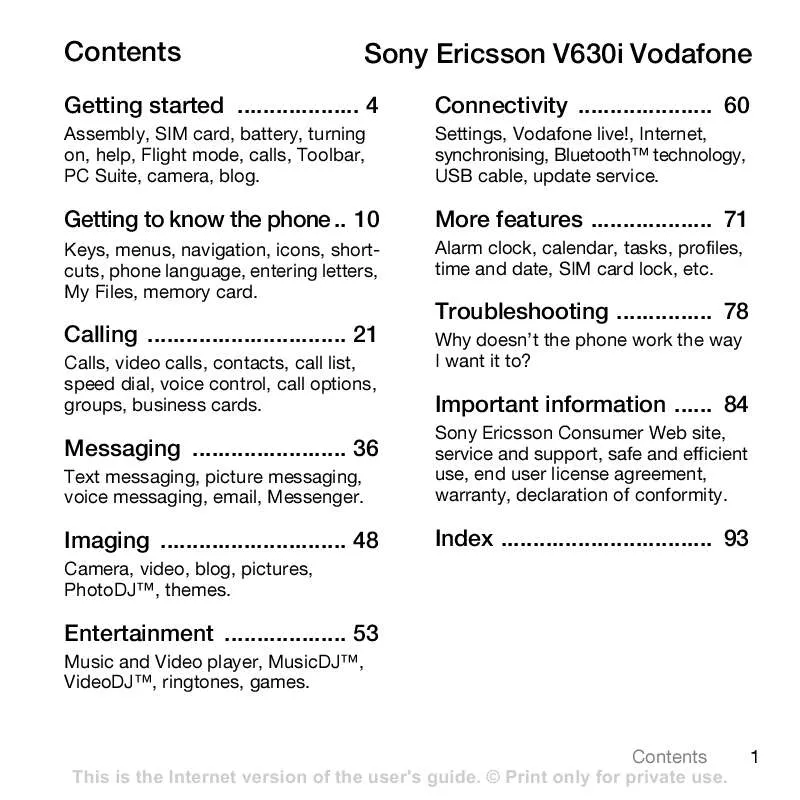 Mode d'emploi SONY ERICSSON V630I