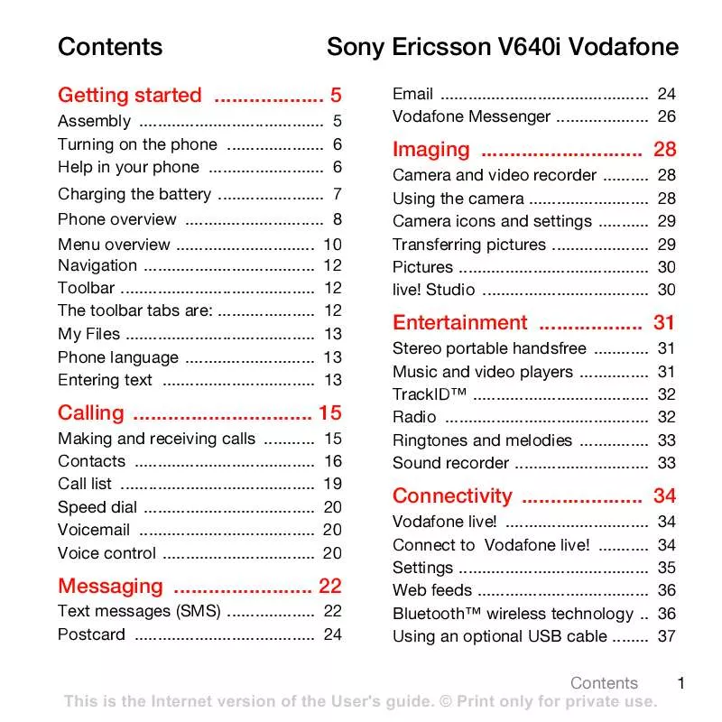 Mode d'emploi SONY ERICSSON V640I