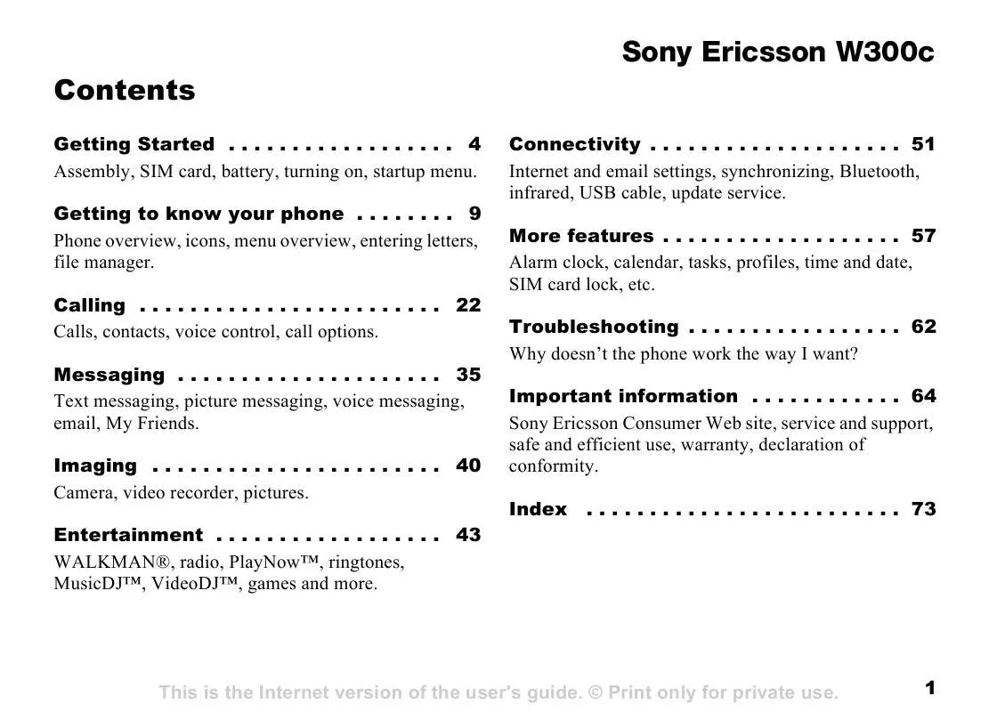 Mode d'emploi SONY ERICSSON W300C