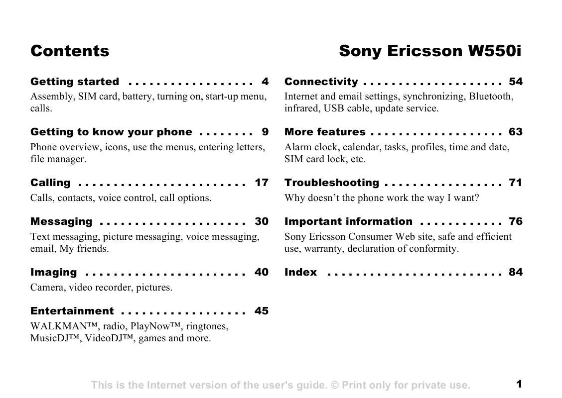 Mode d'emploi SONY ERICSSON W550I