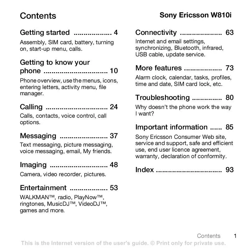 Mode d'emploi SONY ERICSSON W810