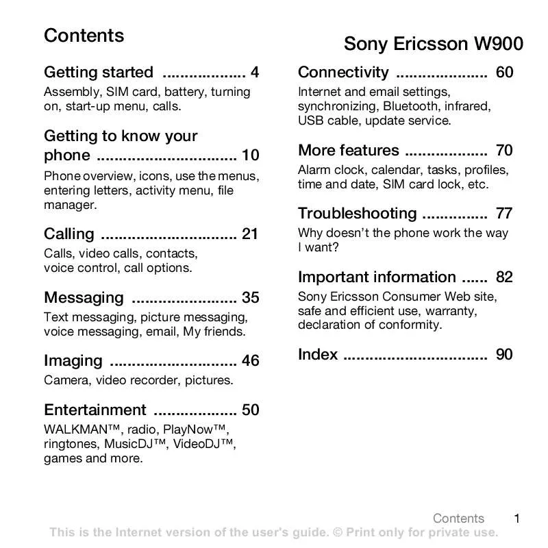 Mode d'emploi SONY ERICSSON W900