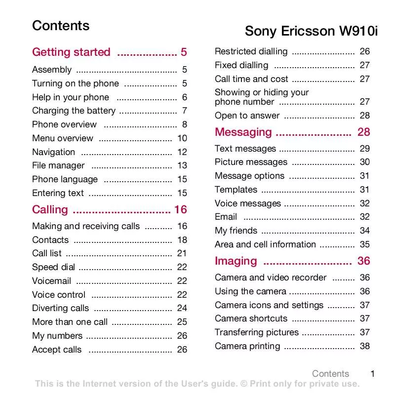 Mode d'emploi SONY ERICSSON W910I