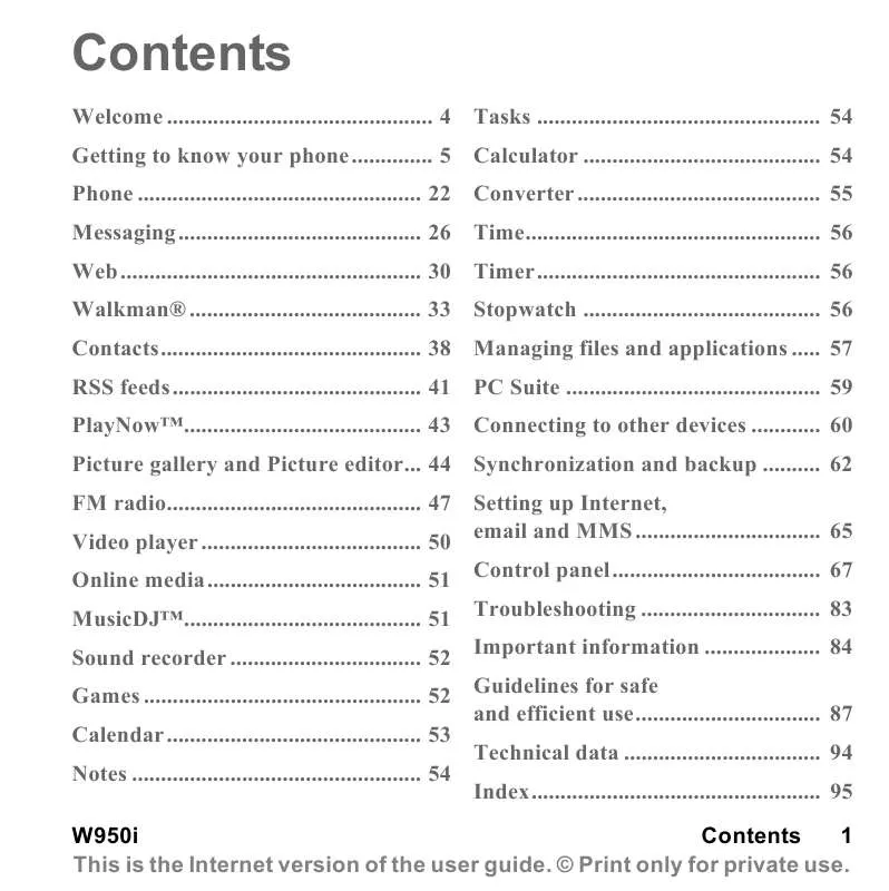 Mode d'emploi SONY ERICSSON W950I