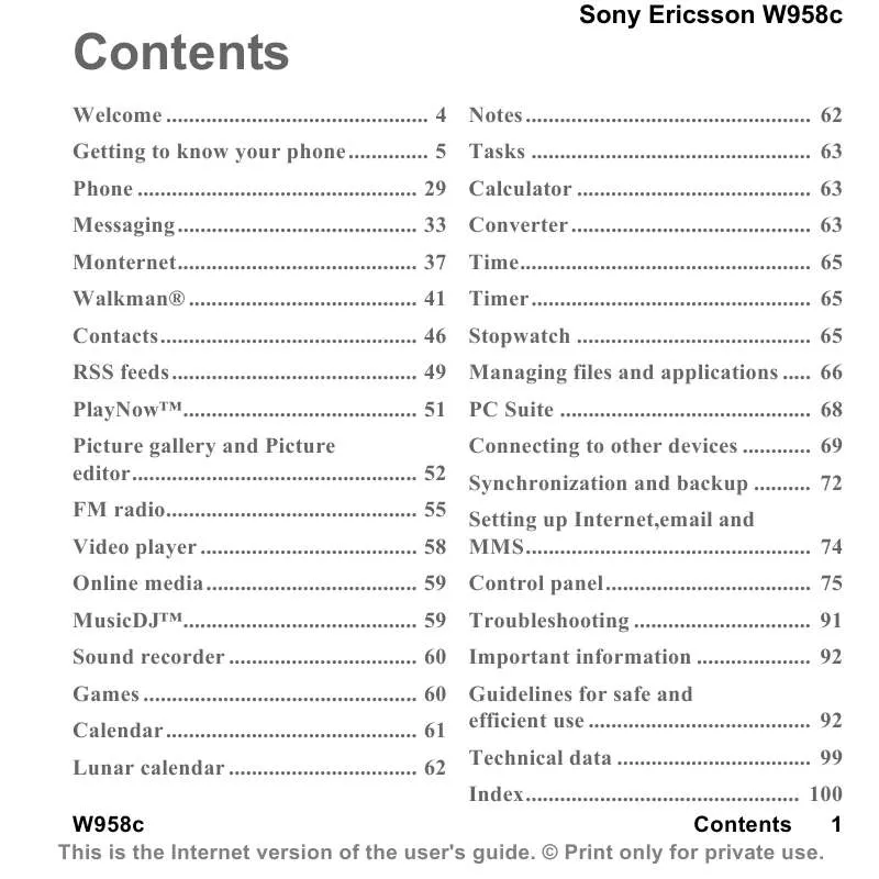 Mode d'emploi SONY ERICSSON W958C