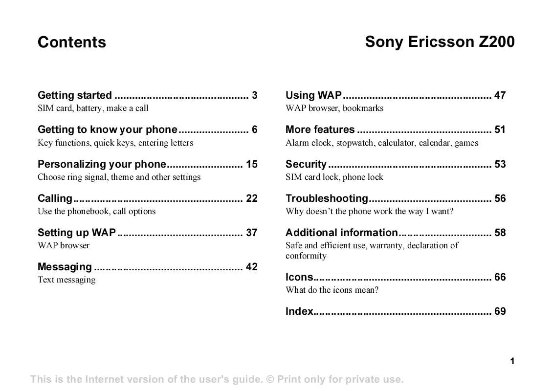 Mode d'emploi SONY ERICSSON Z200