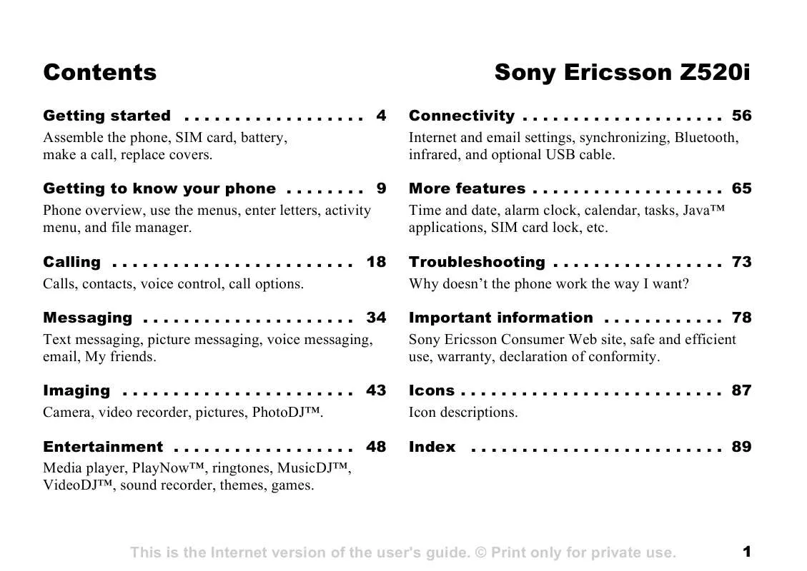 Mode d'emploi SONY ERICSSON Z520I