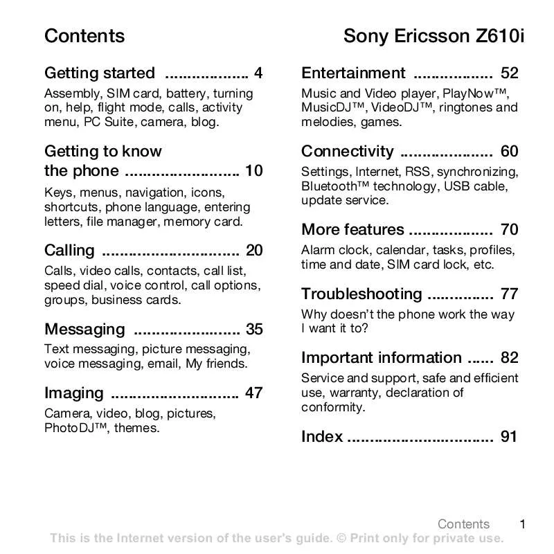 Mode d'emploi SONY ERICSSON Z610I