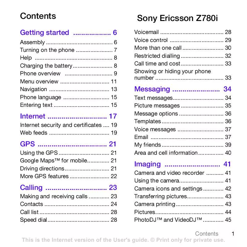 Mode d'emploi SONY ERICSSON Z780A