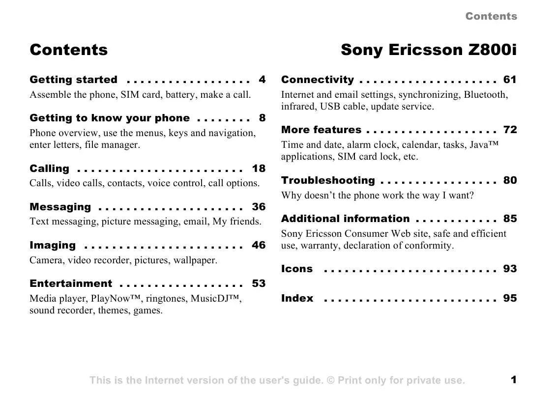 Mode d'emploi SONY ERICSSON Z800I