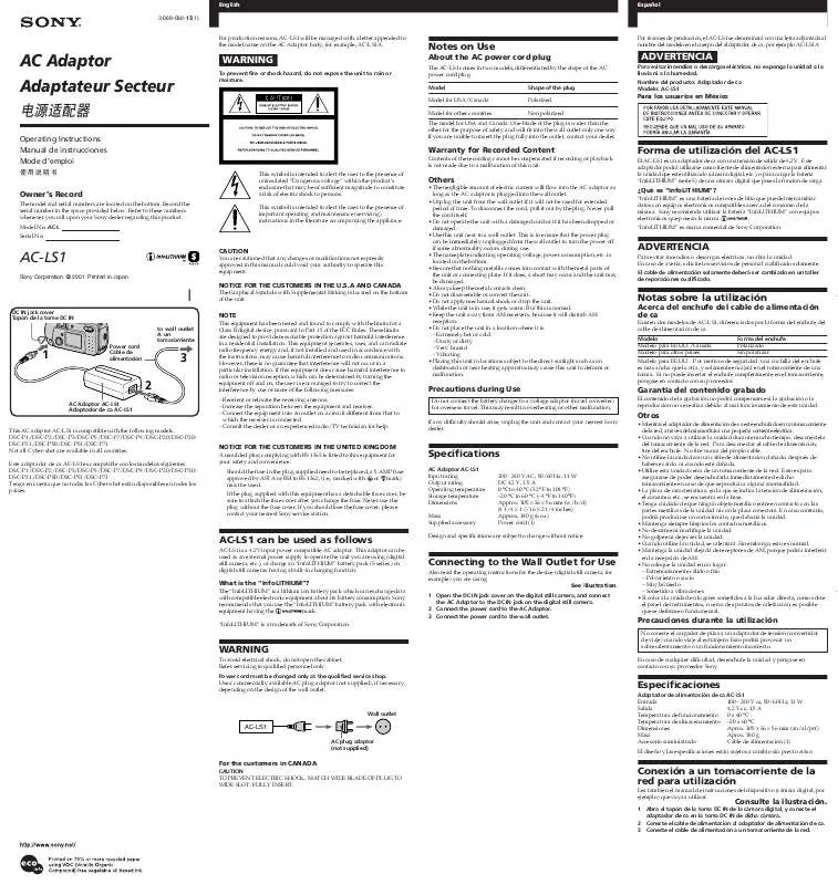 Mode d'emploi SONY AC-LS1