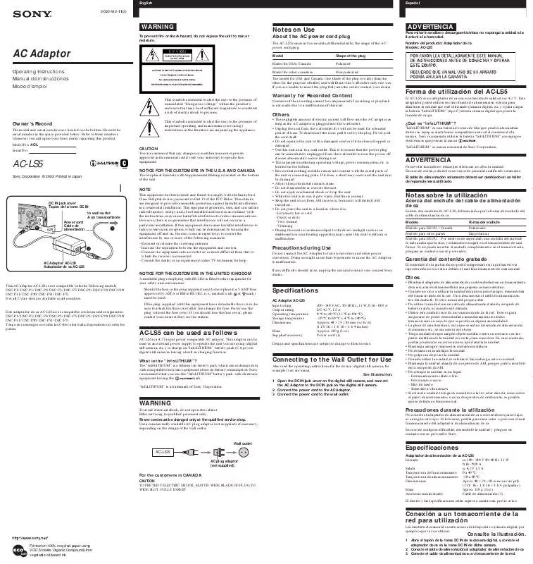 Mode d'emploi SONY AC-LS5