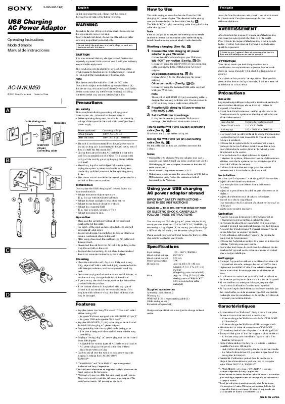 Mode d'emploi SONY AC-NWUM50