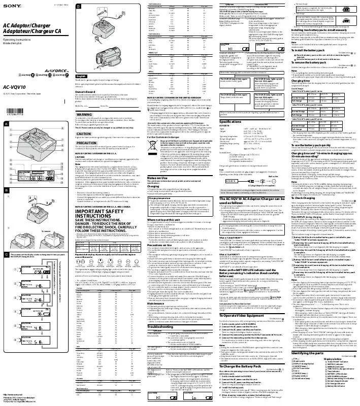 Mode d'emploi SONY AC-VQV10