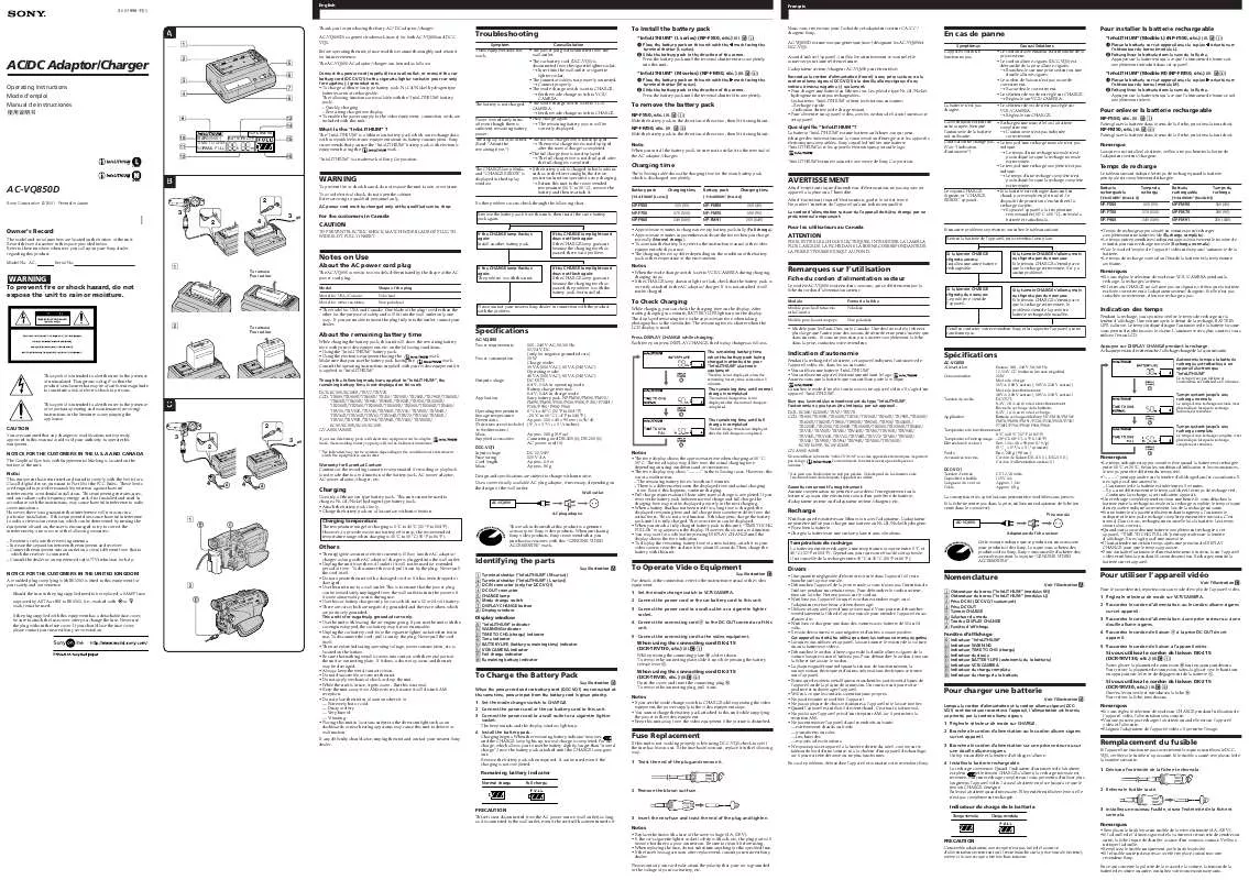 Mode d'emploi SONY ACV-Q850D