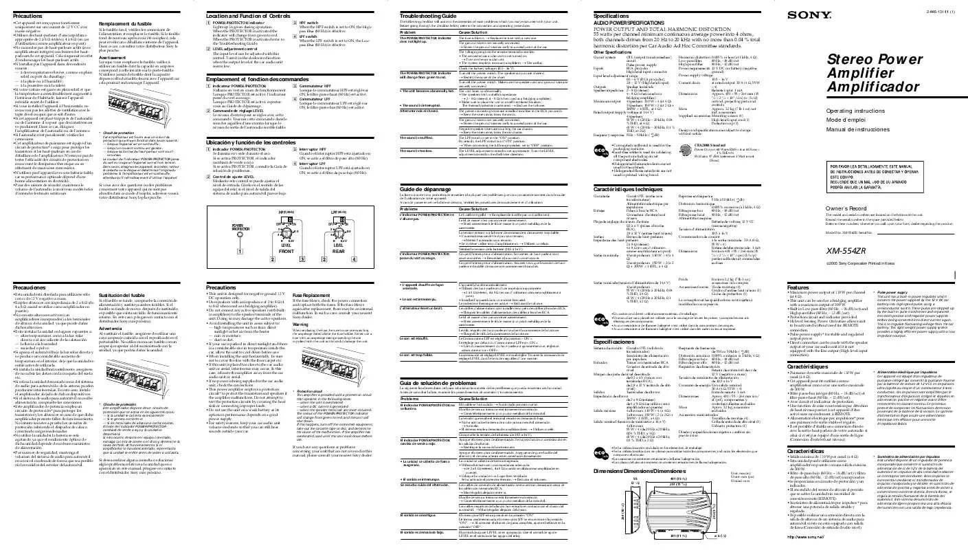 Mode d'emploi SONY AIBO XM-554ZR