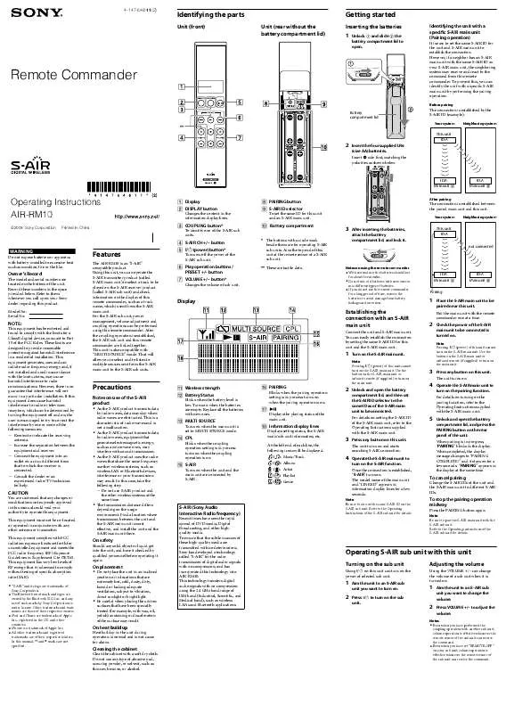 Mode d'emploi SONY AIR-RM10