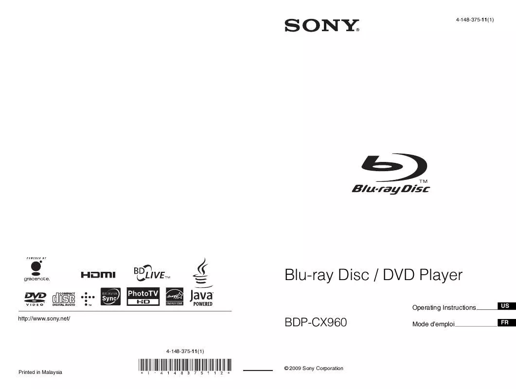 Mode d'emploi SONY BDP-CX960