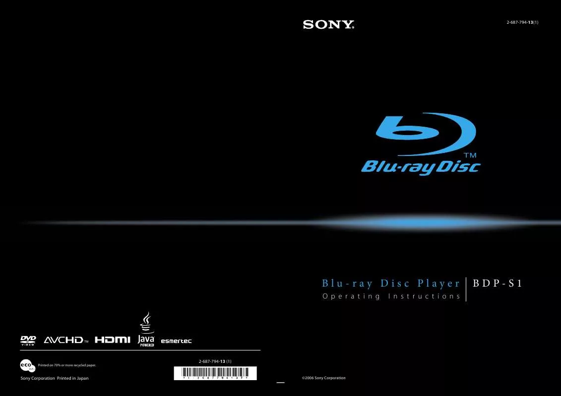 Mode d'emploi SONY BDP-S1